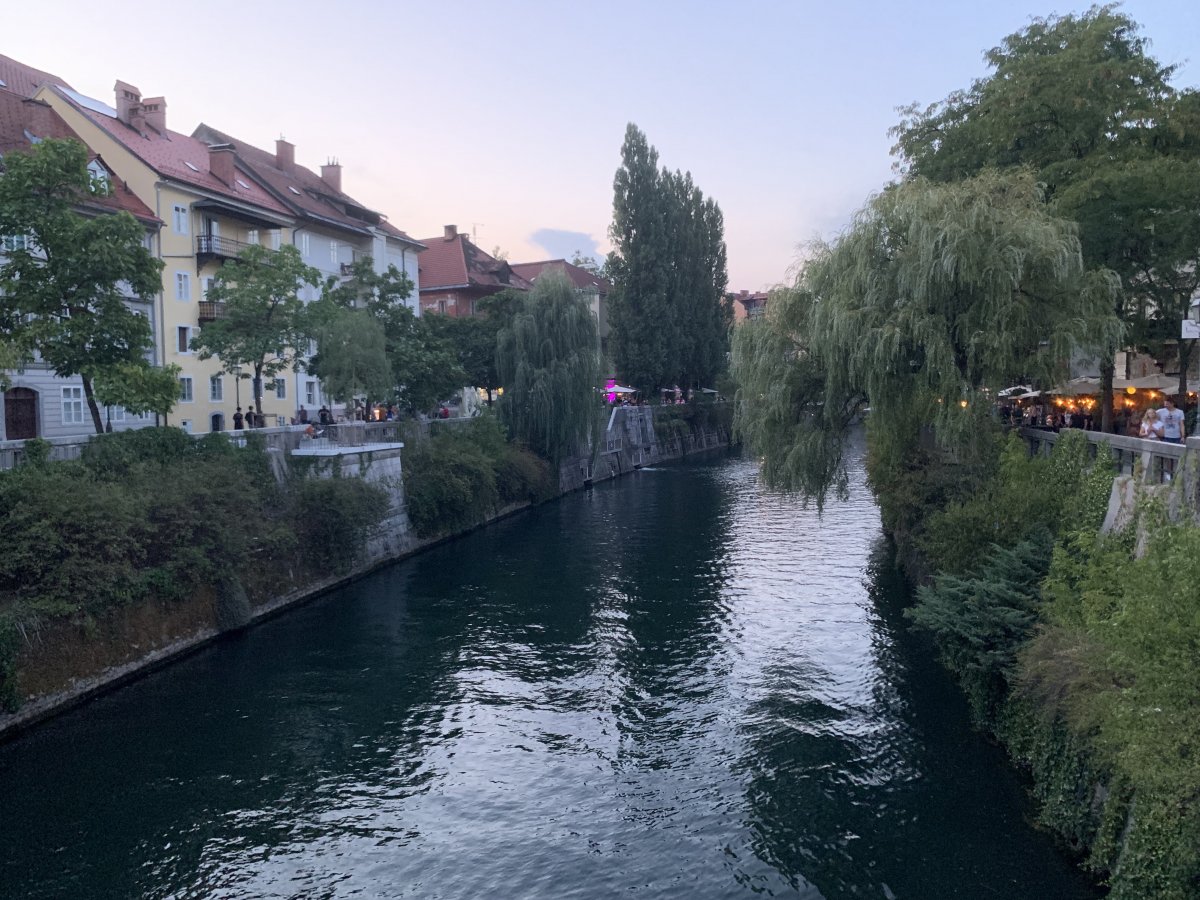 Riverside cafes in Ljubljana..