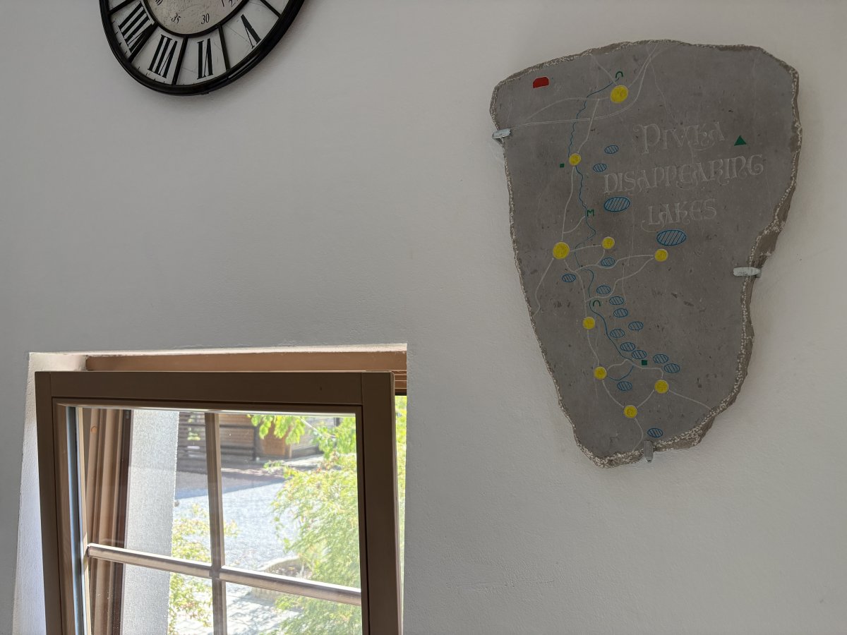 This is a marble hand carved map of the 17 Disappearing Lakes of Pivka..