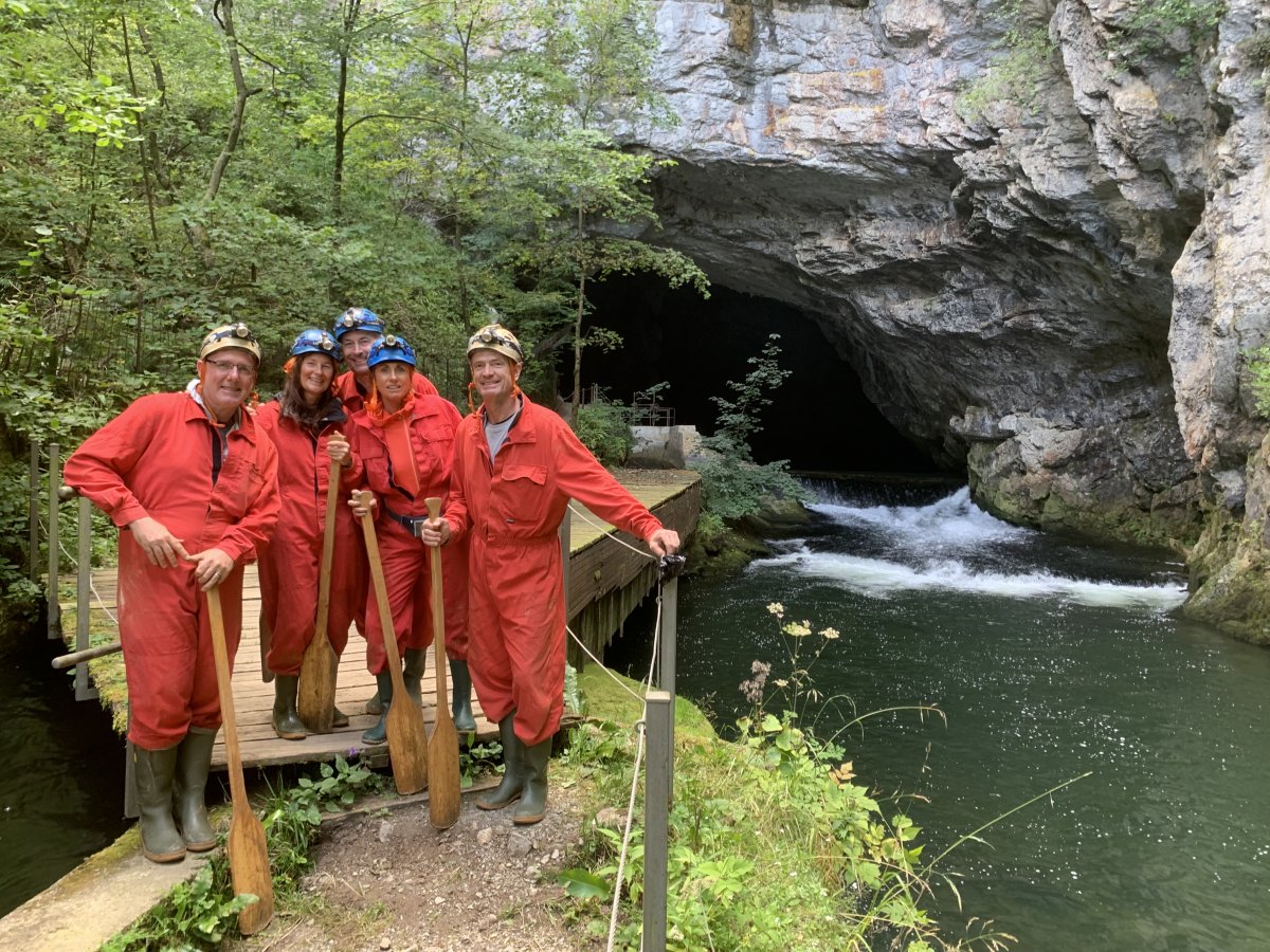 These are not Teletubbies, we went with some friends to do an epic 5 hour rubber boat trip into the longest water cave in Slovenia, Planina Cave.. These are not Teletubbies, we went with some friends to do an epic 5 hour rubber boat trip into the longest water cave in Slovenia, Planina Cave..