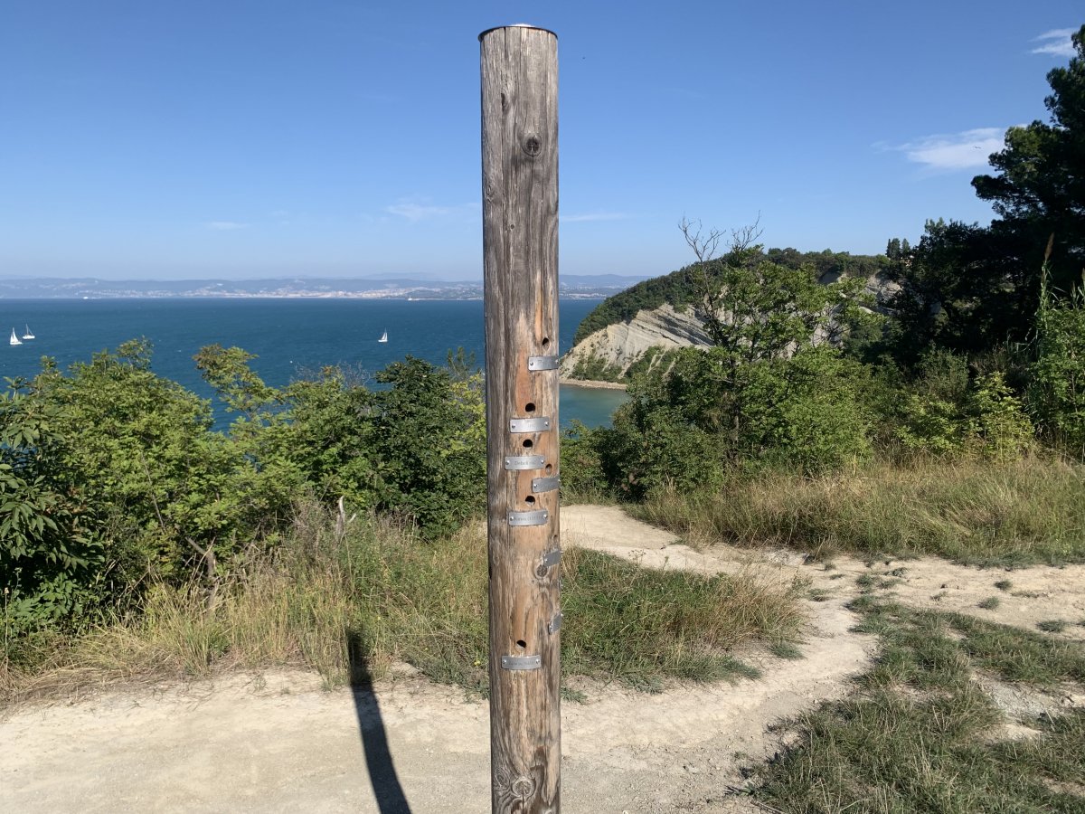 A handy wooden peephole shows you various sites to see on the way to Moon Bay.. A handy wooden peephole shows you various sites to see on the way to Moon Bay..