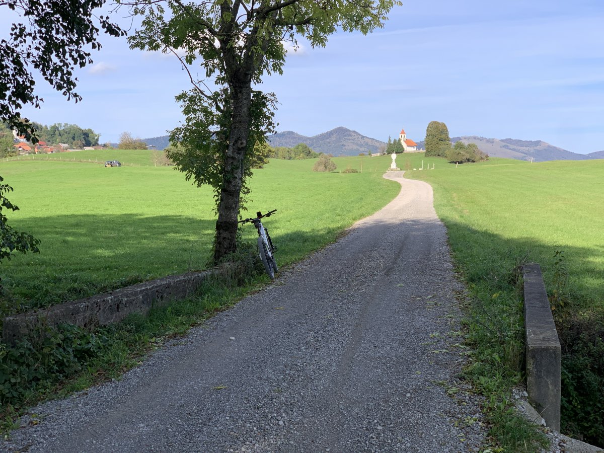 St Lawrence mountain in the very background, heading home towards St Michael's village, Smihel..