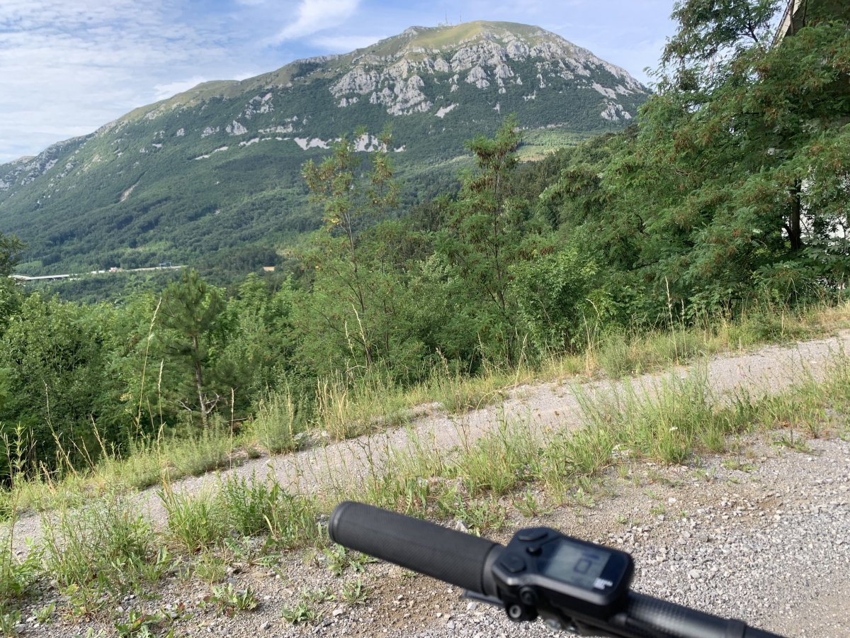 we bike down this steep track into a thick forest.. take it easy here..