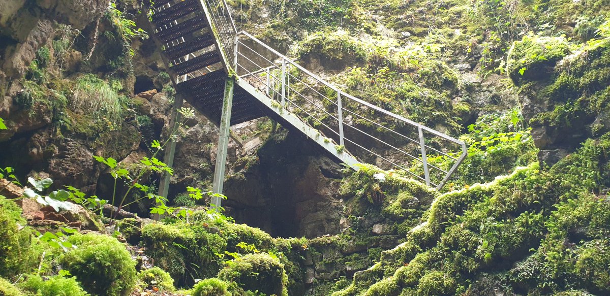 steps to the secret Divaca cave in the Red Karst..