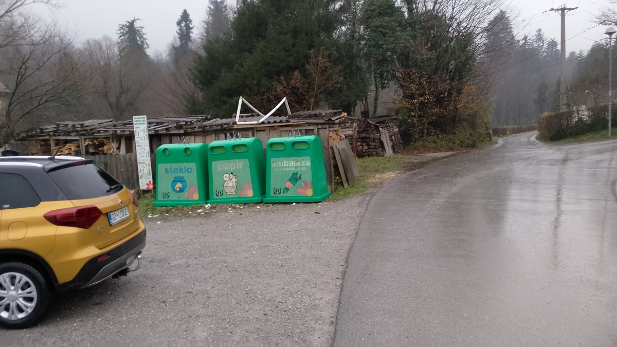 If you drove to Mirke, you could park here at the recycling bins to walk to the Big and Little Window Springs..