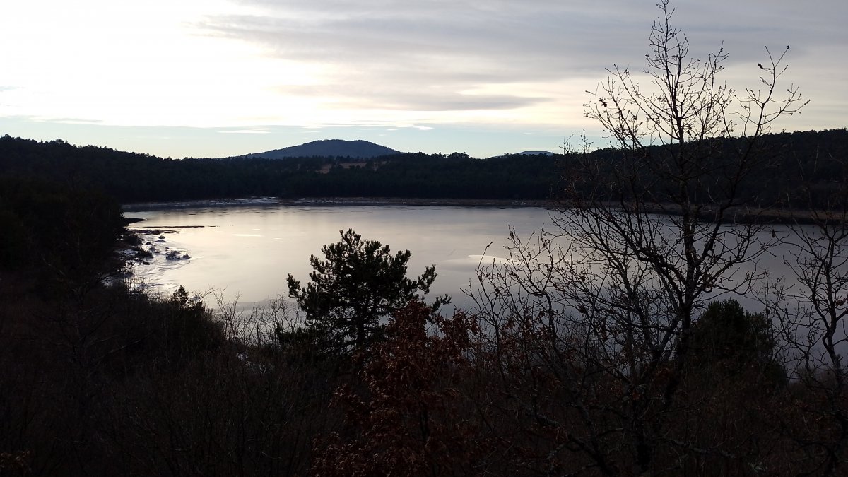 high up on the other side of the lake..
