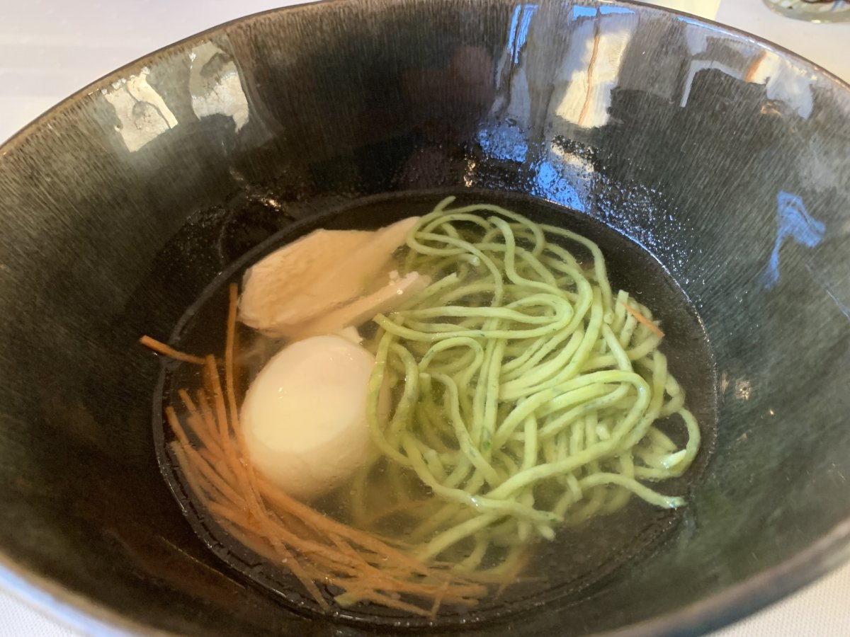 Chicken soup, poched egg, parsley noodles and chicken at Mahorcic.. Chicken soup, poched egg, parsley noodles and chicken at Mahorcic..