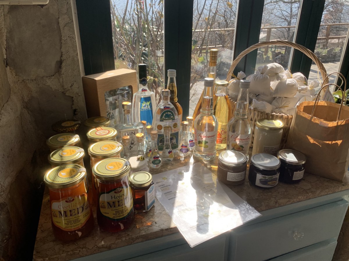 a range of local Brkini products for sale at Pri Filetu, Slope.. a range of local Brkini products for sale at Pri Filetu, Slope..