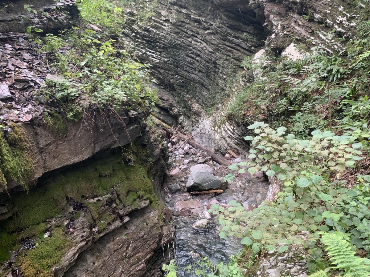 No diagram required here you can see how the rock in the gorge has been carved away by water..