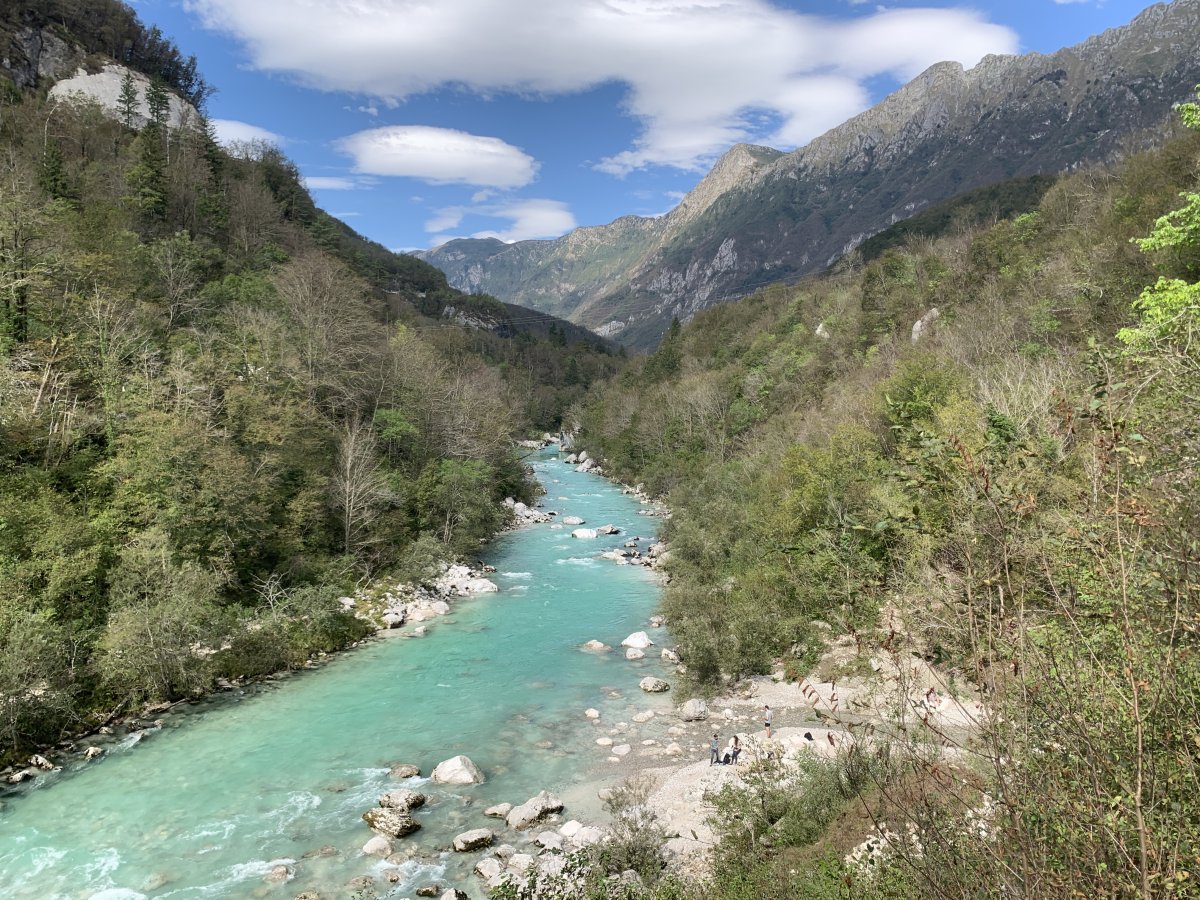 Fantastic walk along the Soca river before you turn upstream to go to the Kozjak waterfall..