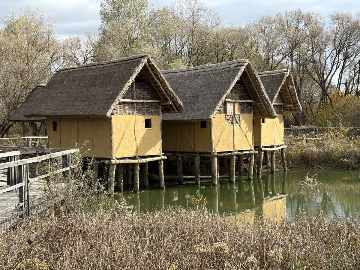 Not brilliantly clear here, but there is a long boat moored under the houses, no detail is missed here..