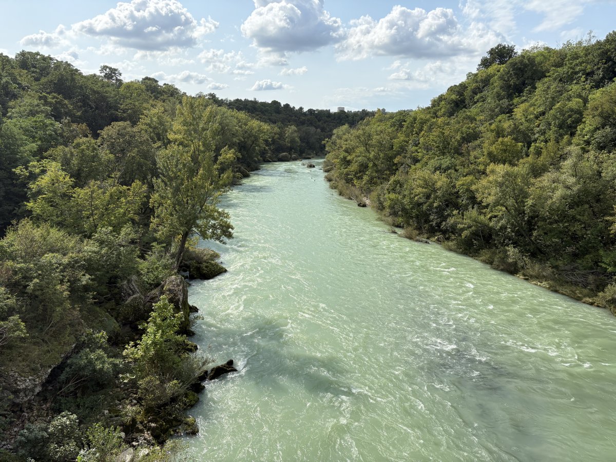 From the Bike Bridge looking over the Soca to Nova Gorica, where the river leaves Slovenia and joins Italy.. From the Bike Bridge looking over the Soca to Nova Gorica, where the river leaves Slovenia and joins Italy..