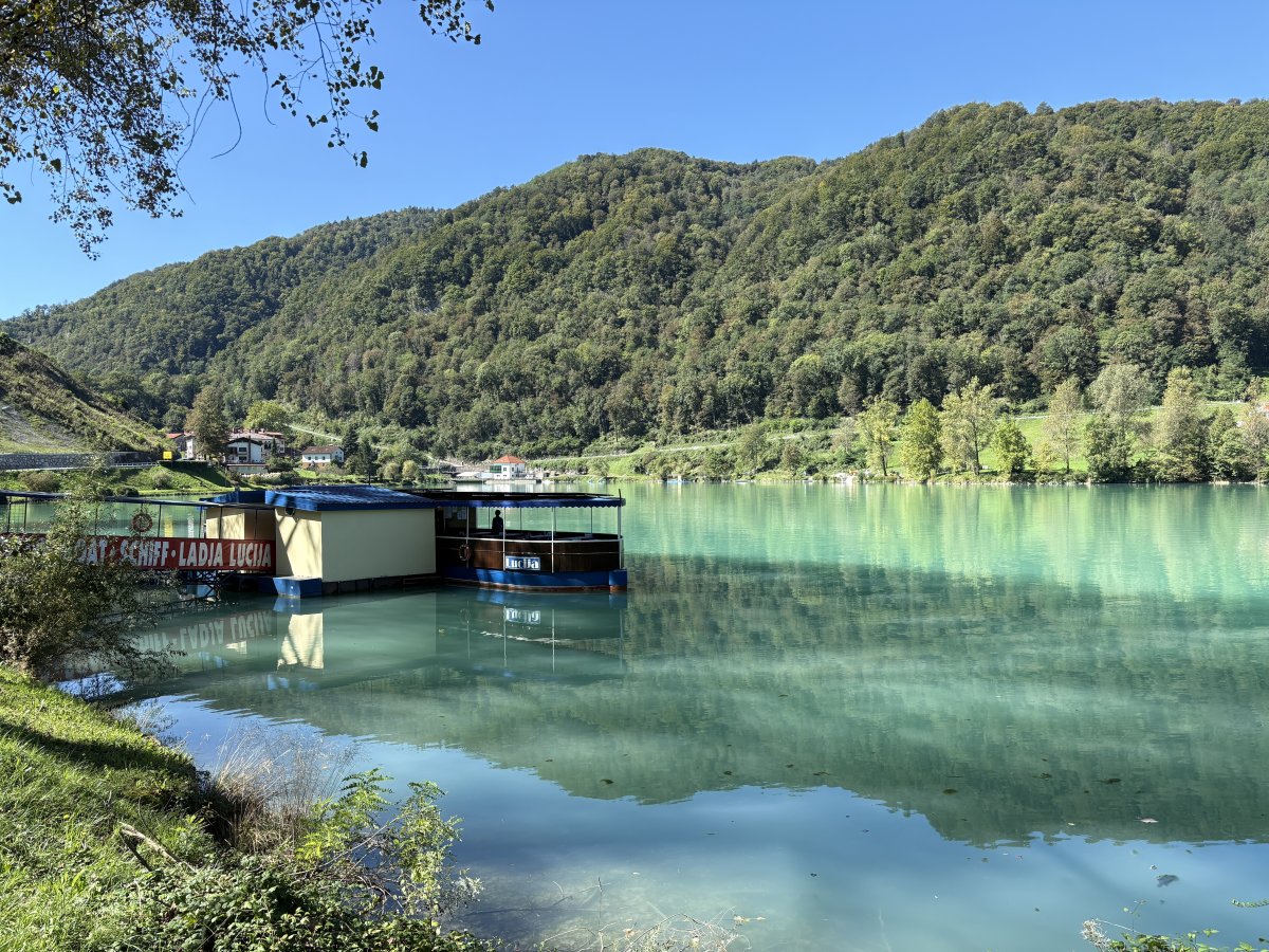 the Soca Lake is one of the most beautiful lakes you have never heard of in Green Slovenia.. AND you can go on this boat too.. the Soca Lake is one of the most beautiful lakes you have never heard of in Green Slovenia.. AND you can go on this boat too..
