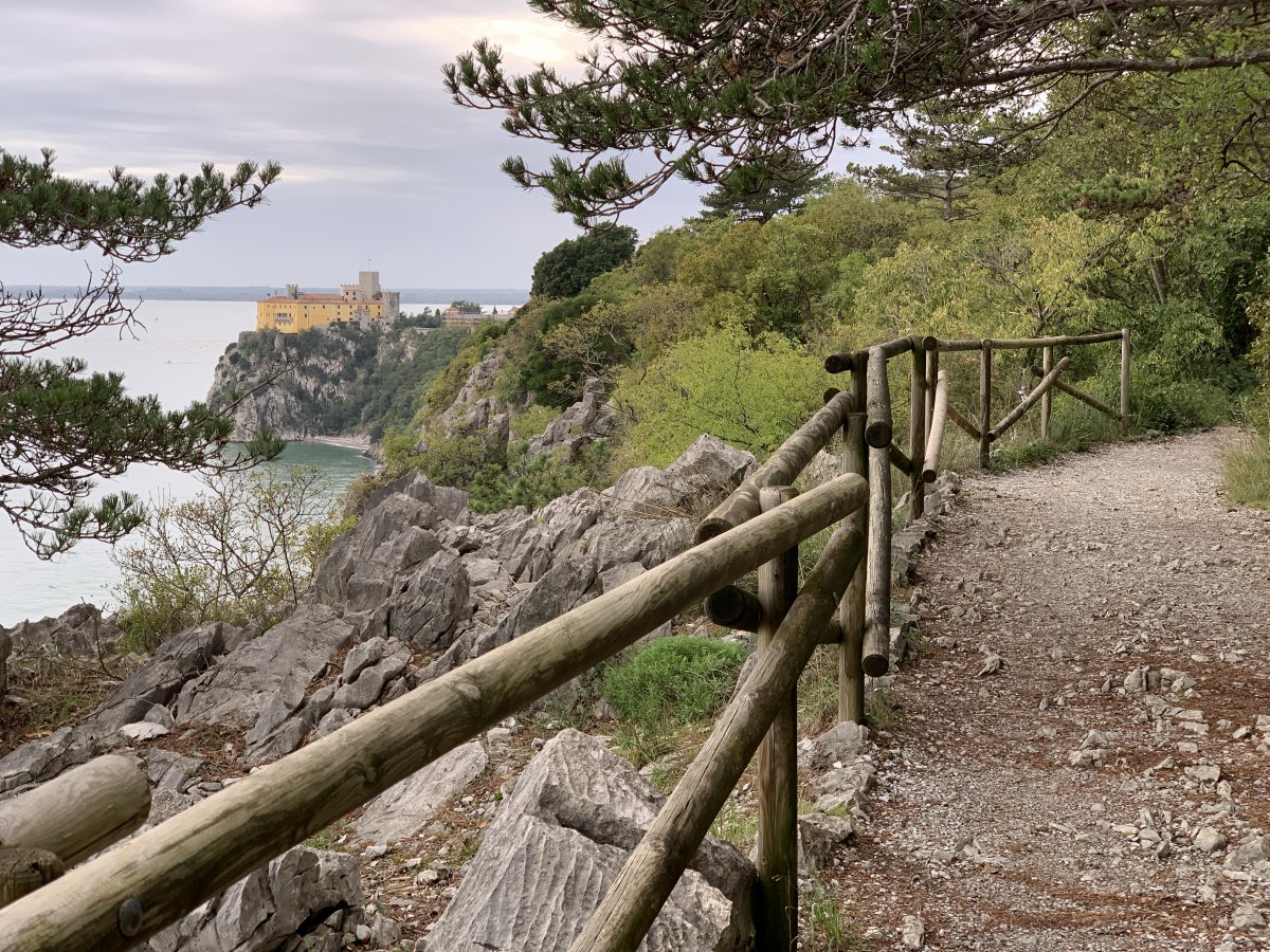 Sensational view back to Duino Castello along the cliff top walk to Sistiana..