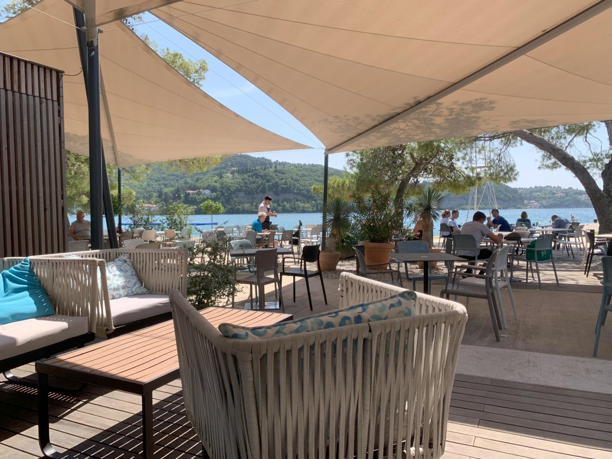 This is Strunjan, a fantastic stretch of Adriatic sea to swim in, with a view across the bay to Piran..