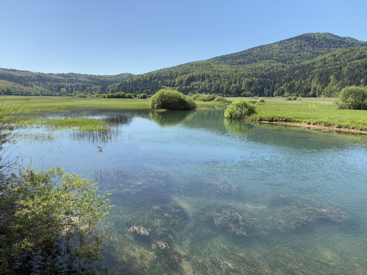 The Grass really is GREENER in Slovenia.. This is the far edge of the biggest Disappearing Lake in Europe, 25 mins from the Lodge..