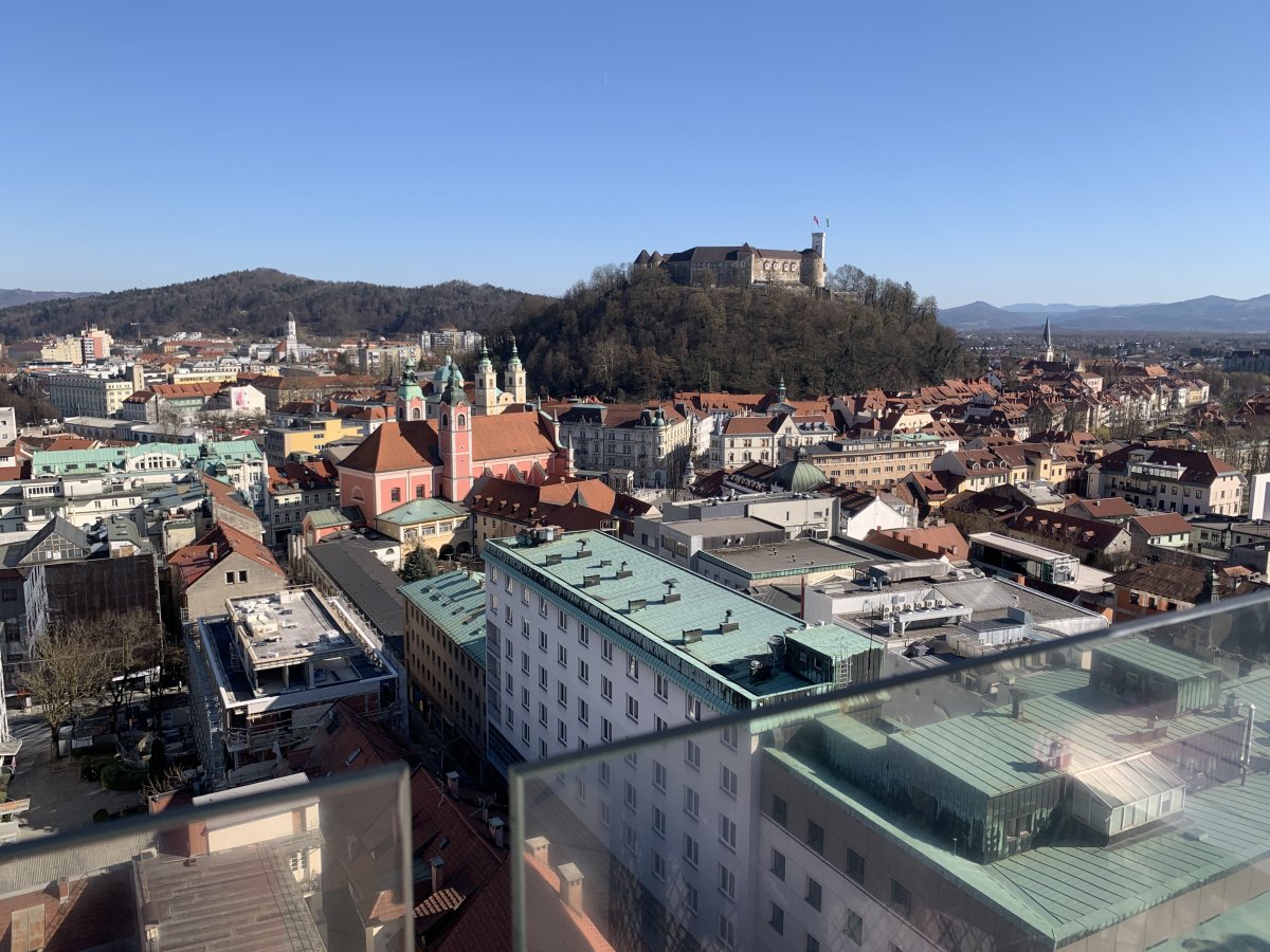 Ljubljana.. You get a cracking free view of the entire city and mountains from the cafe terrace on top of the Nebotićnik tower..