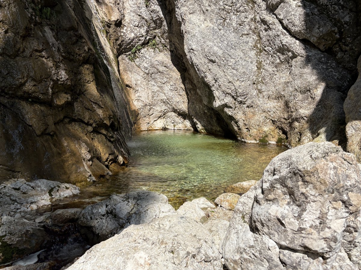 You can climb this waterfall to reach this stunning rock pool, still 50m below the main chute..