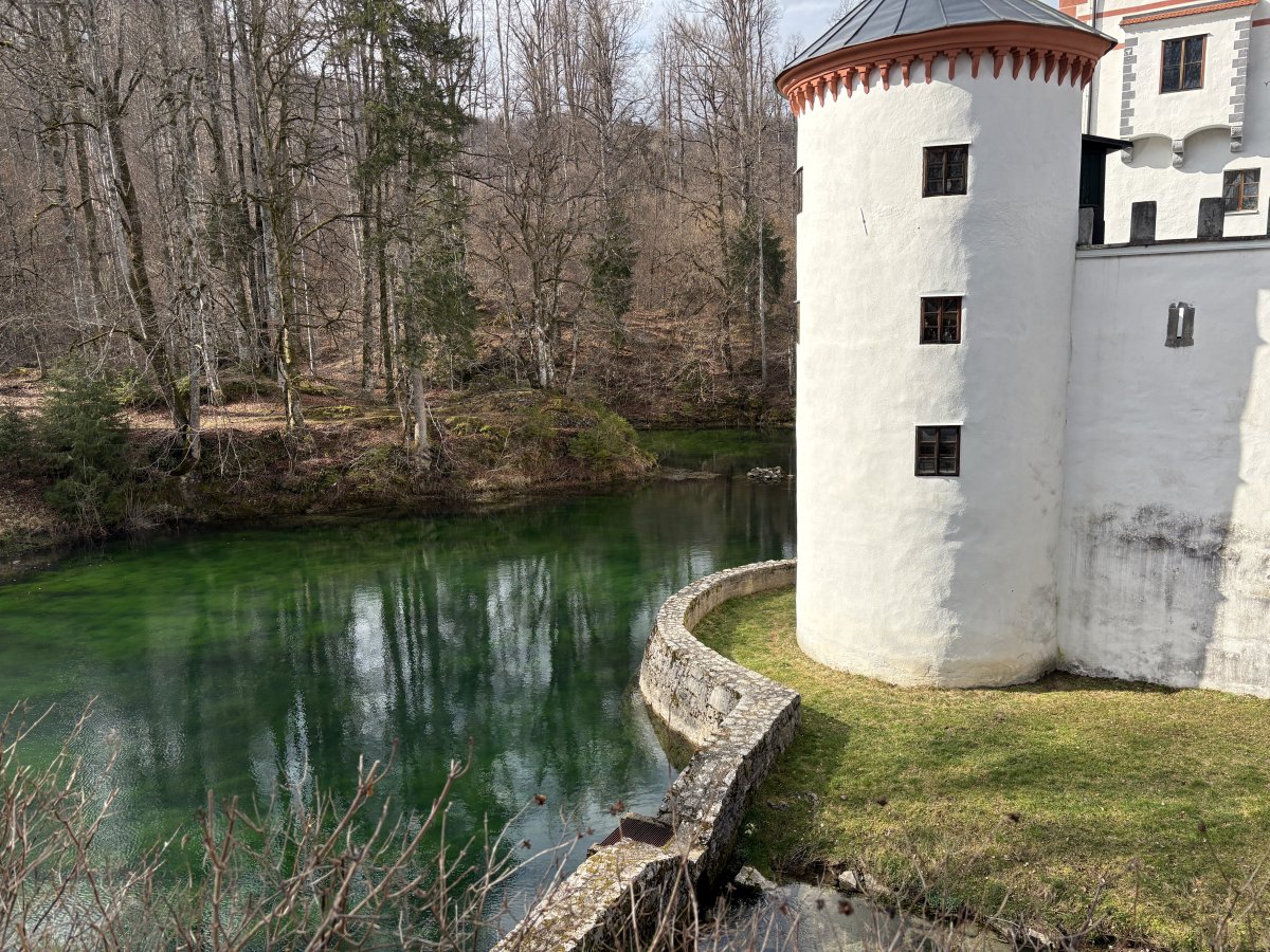A beautiful moat protects the castle..